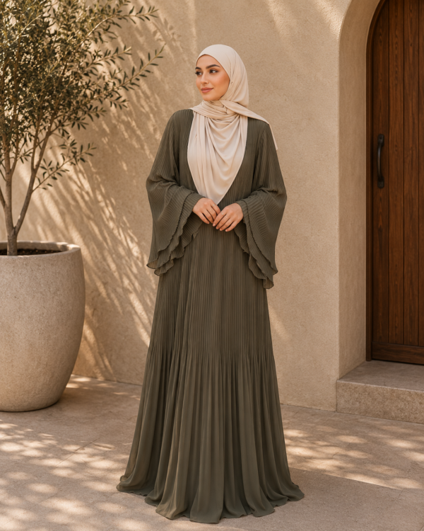 11 Aya Plissé Dress - Olivgrön