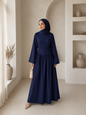 Lina Button Dress - Midnattsblå