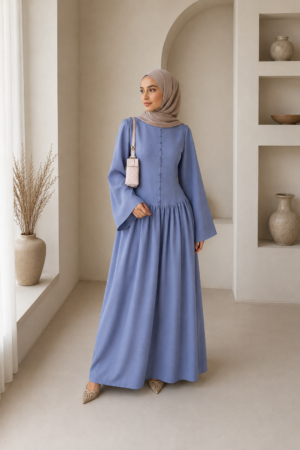 Lina Button Dress - Dimmblå