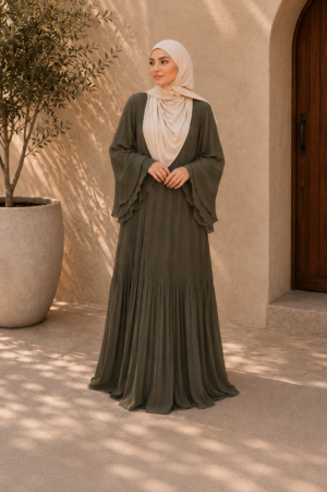 Aya Plissé Dress - Olivgrön